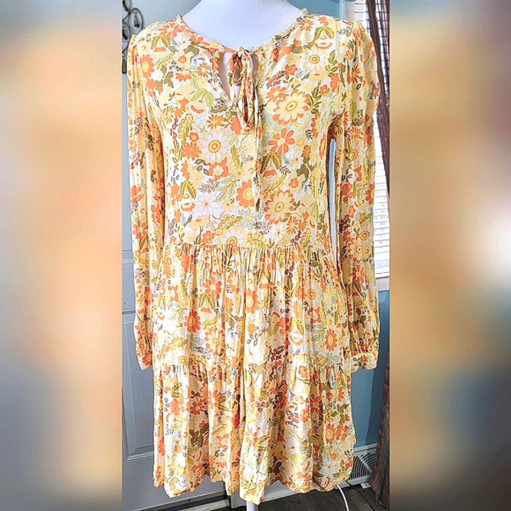 Lost + Wonder Prairie Rose Mini Dress Women's XS Yellow Orange White Retro Flora